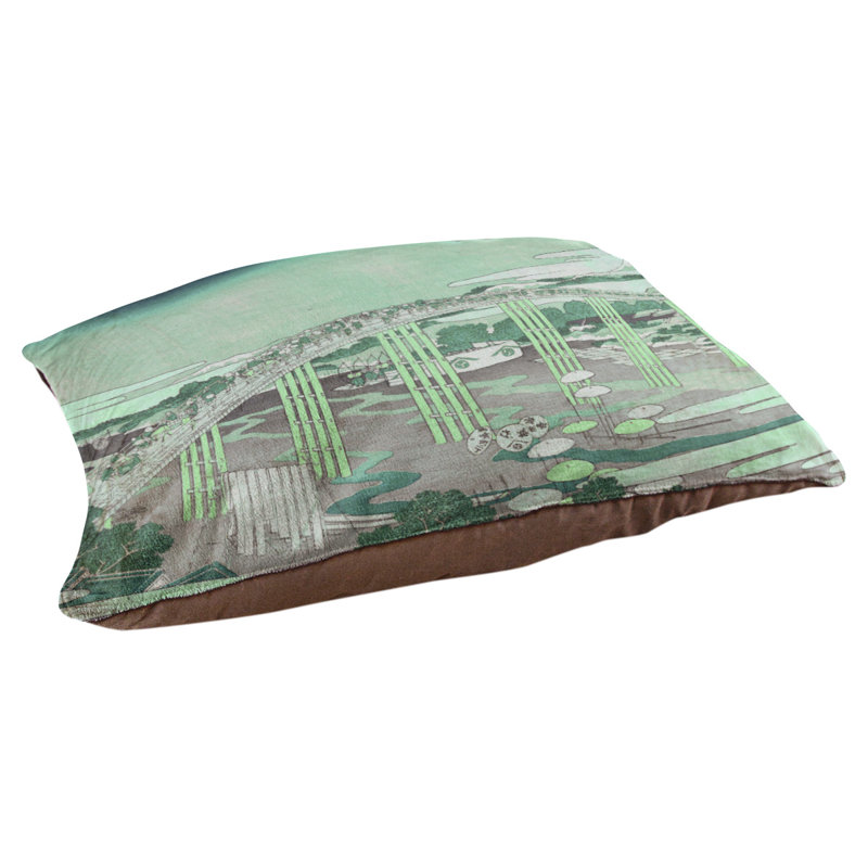 Coussin de conception japonaise bridge Burkart, L 32,5 po x l 42,5 po, Vert / brun foncé