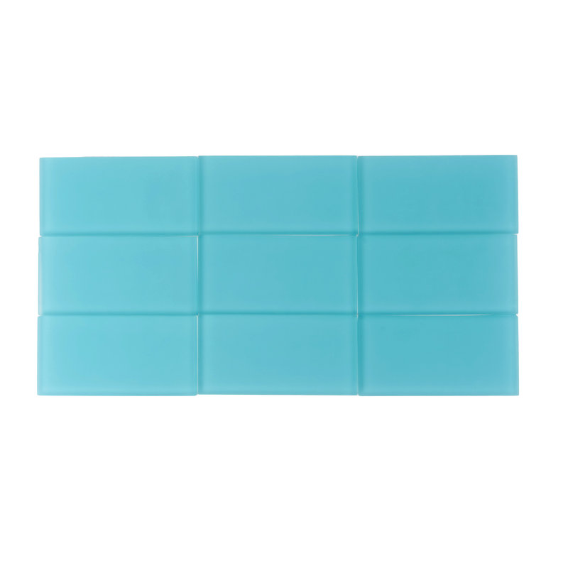 6'' x 3'' Glass Subway Wall Tile, Aqua