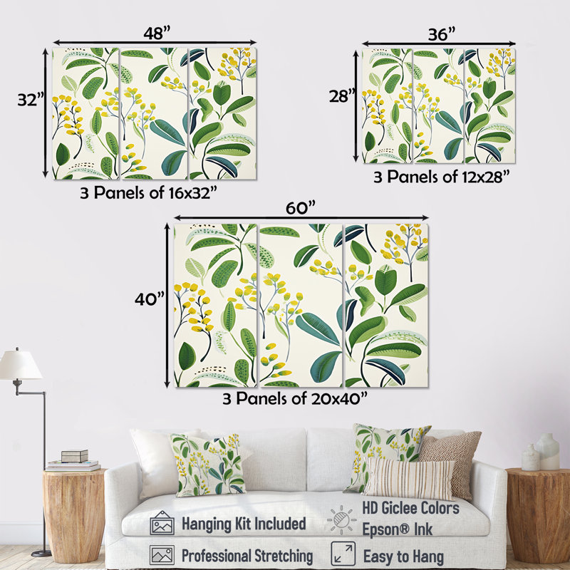 Gratton - Ensemble d'art mural feuilles, H 28 po x l 36 po x P 1 po, Toile tendue