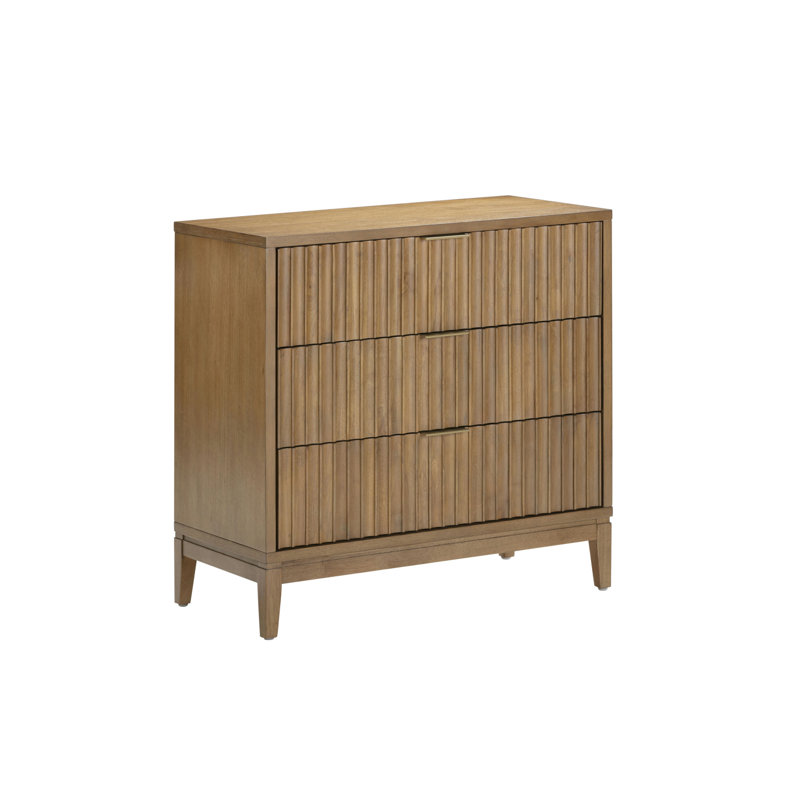 3-Drawer Dresser With Solid Wood Frame And Fluted Details, Black Oak