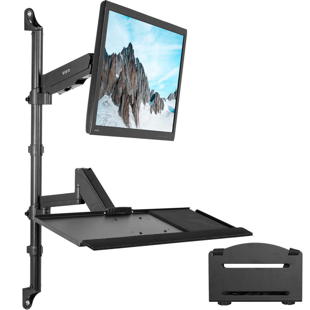 Sit to Stand Single Monitor Wall Mount Workstation Vivo