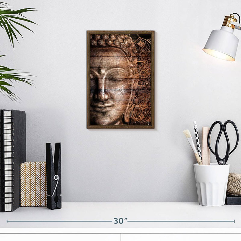Mandala And Buddha, 9" x 13", Floating Frame Walnut