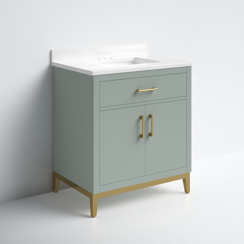 Ensemble de meuble-lavabo simple 30 po avec plateau en marbre OVE Decors Diya, Vert sauge