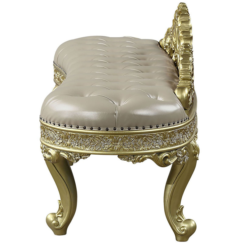 73" Light Gold PU Cabriole Bench with Storage and Metal Legs