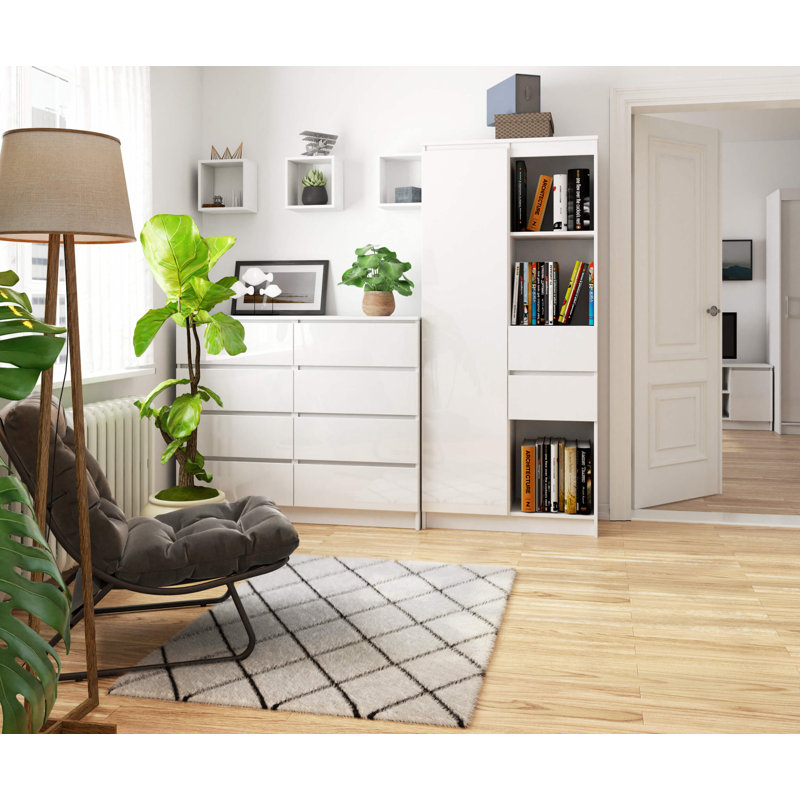 Alexs 180cm H x 80cm W Standard Bookcase, White Gloss