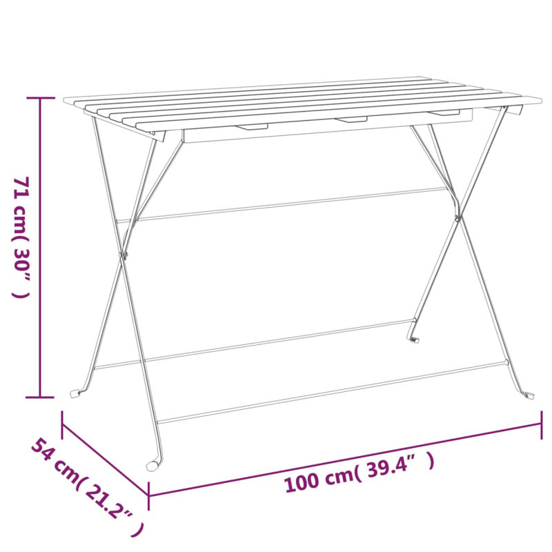 Graceland Rectangular Metal Folding Outdoor Bistro Table , 100cm cm W 54cm cm D, Black