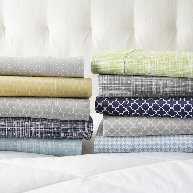Gray and White Plaid Polka Dot Twin Sheet Set