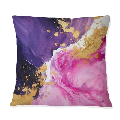 Coussin décoratif imprimé de fractales mauves et roses IV