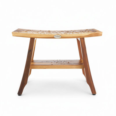 Banc de douche en teck EcoDecors Satori 24 po, banc de douche en teck avec tablette, banc de salle de bain en teck, banc de douche en bois de teck, en teck terreux