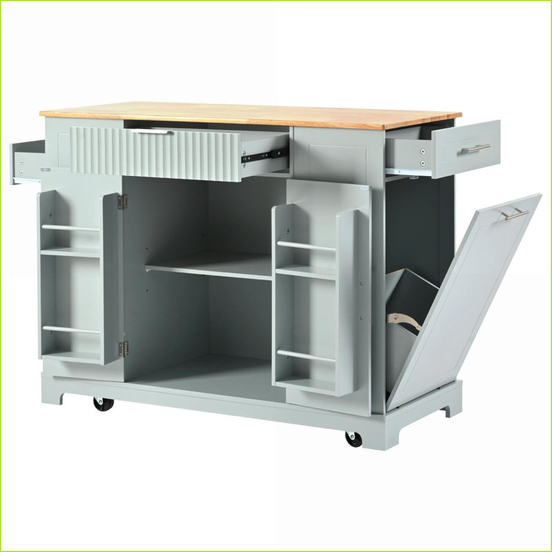 Îlot de cuisine avec poubelle basculante, Power & amp; Rangement | Bois aggloméré, bois d'hévéa | Noir, Bleu