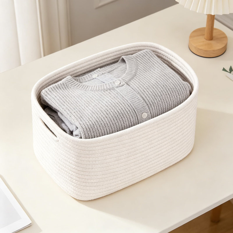 Ensemble de 4 paniers de rangement en corde de coton tissé, bacs de rangement rectangulaires pour tablettes, chambre de bébé et organisation à domicile