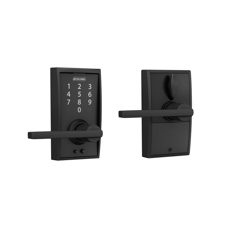 Schlage Touch Keyless Touchscreen Lever with Century Trim and Latitude Lever, Matte Black
