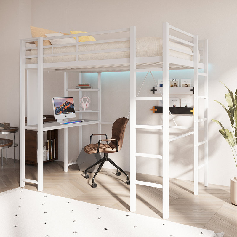 Loft Kids Bed with Desk and Bookcases, Twin, White