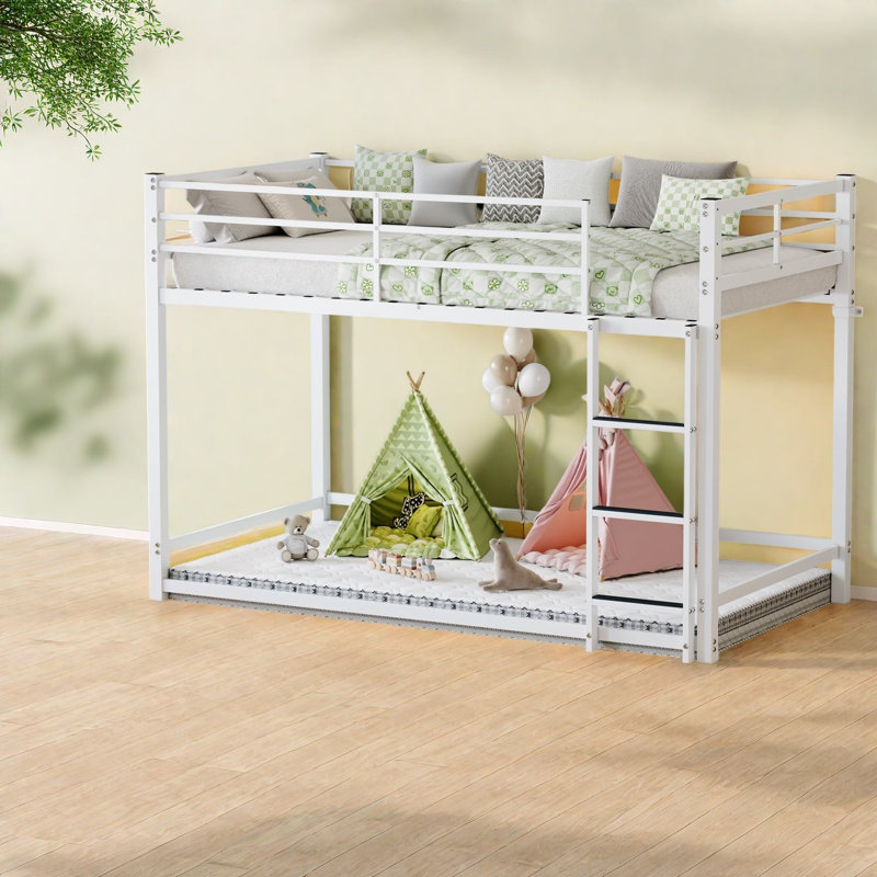 Lits métalliques modernes avec rangement, barrière de sécurité haute, lits jumeaux superposés pour enfants, Blanc