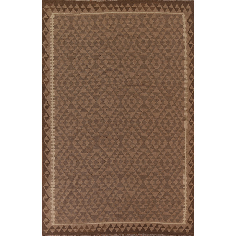 Brown Kilim Reversible Wool Area Rug 7x10