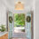 Dimmable Rattan Drum Shade Semi Flush Mount Ceiling Light with Gold Finish