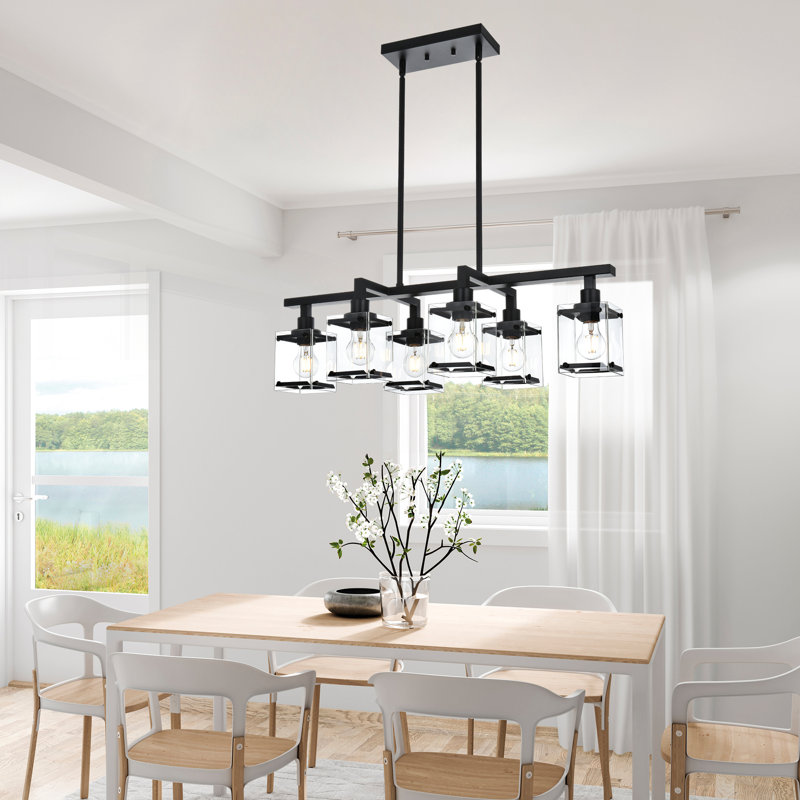 Luminaire suspendu pour îlot de cuisine noir mat à 6 lumières Delphin