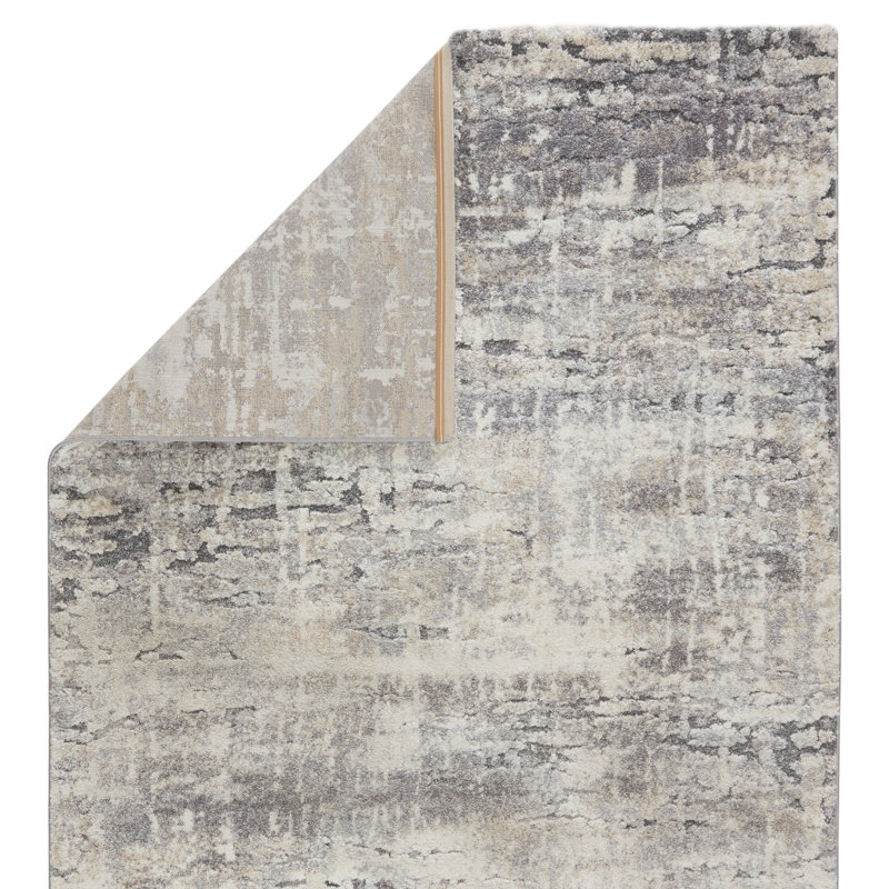 Tapis gris / ivoire à motif abstrait Gerwar, Tapis de couloir : 3 pi x 10 pi