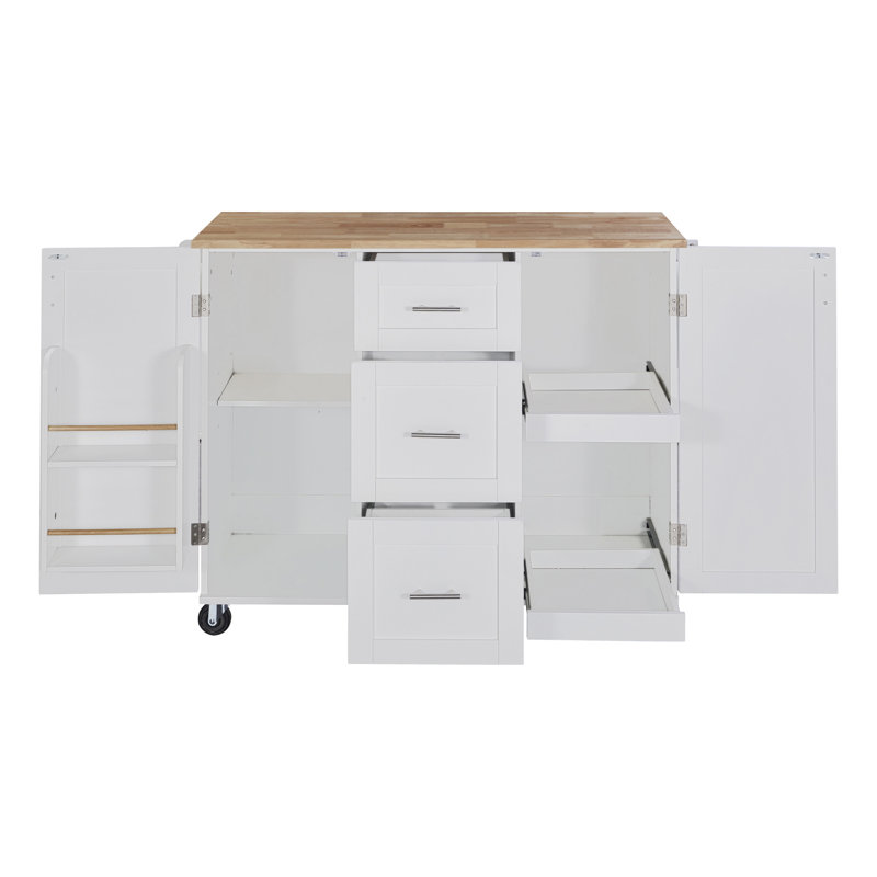 K&K Rolling Kitchen Island With Storage, White