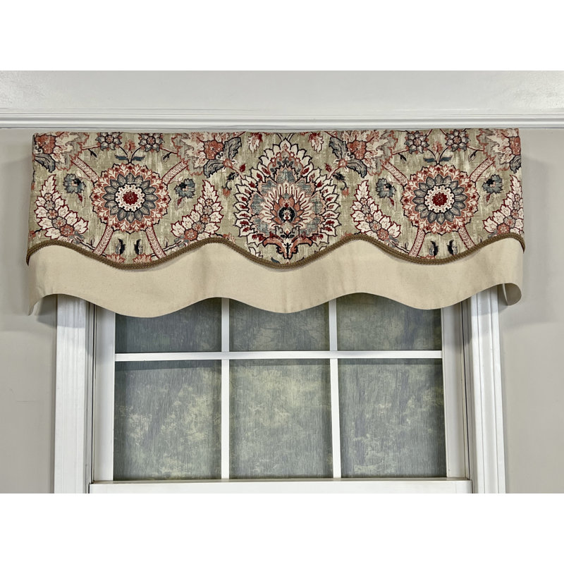 Cotton Blend Damask Scalloped Window Valance, Parchment
