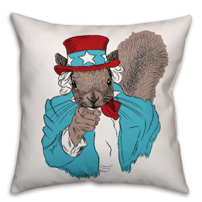 Stars Star Spangled Squirrel Indoor/Outdoor Throw Pillow