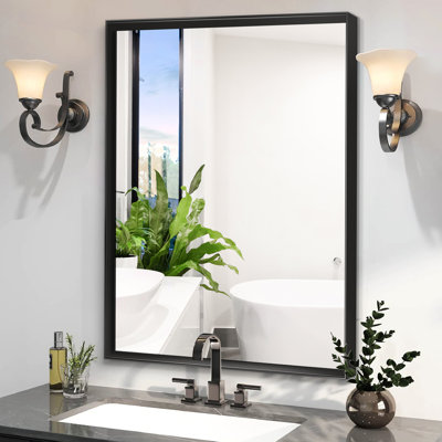 36X30inch Wall Mirror In Black - Rust- Aluminum Frame, Clear Reflection Without Rectangular Bathroom Rust Metal 1:1