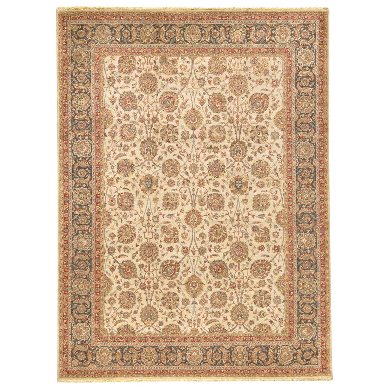 Tapis beige noué à la main de haute qualité