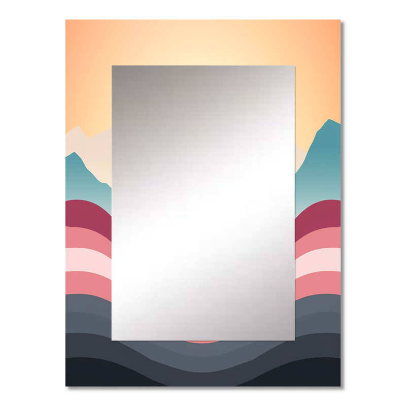 «Bold Graphic Sunset» en bleu sarcelle et rose I - miroir géométrique unique, grand miroir mural moderne, impression sur métal