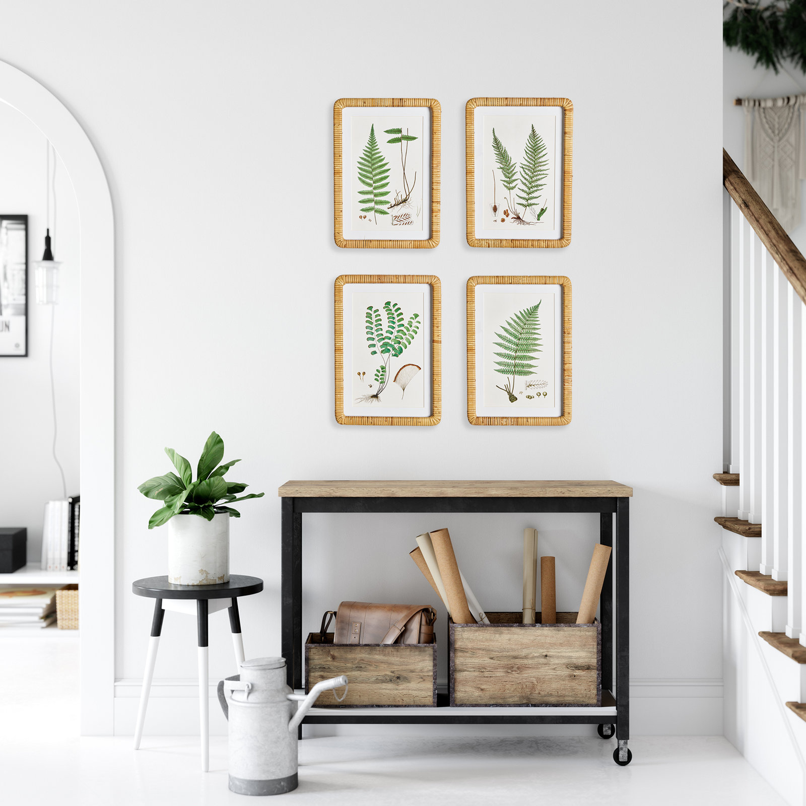 Eifa Forest Fern Rattan-Wrapped Prints, Set of 4