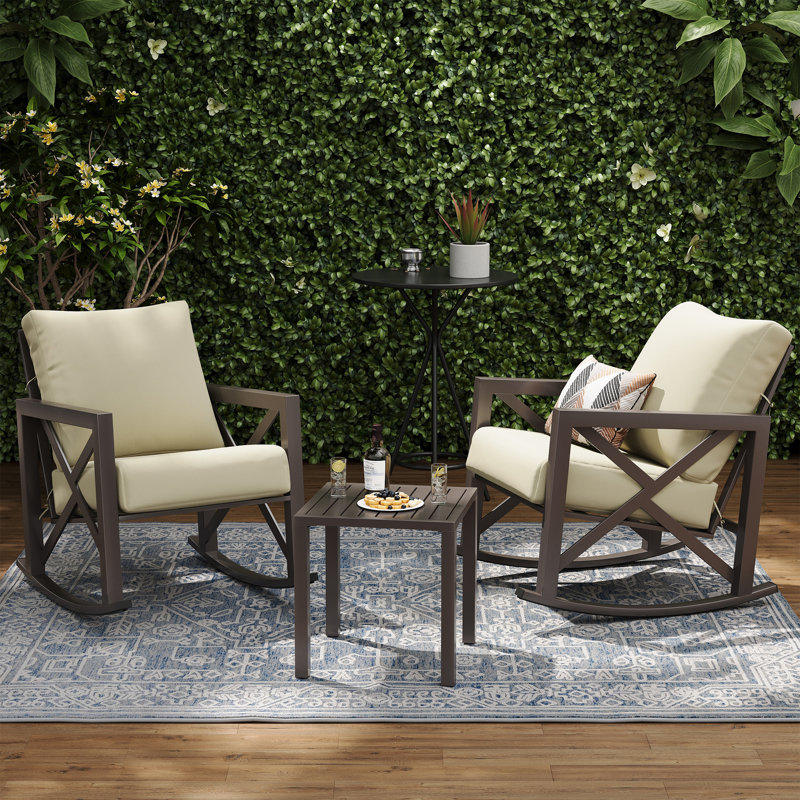 3 Piece Outdoor Conversation Set, Cream