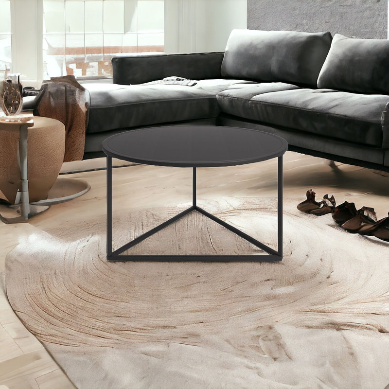 Scandinavian Minimalist Blackened Bronze Metal Round Coffee Table