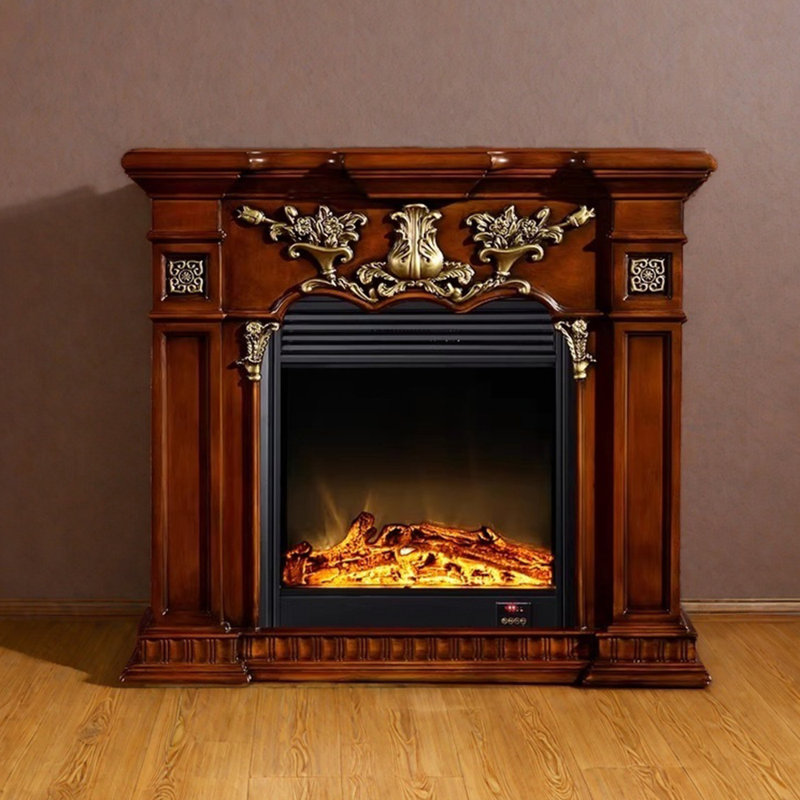 Foyer à flamme magnifiquement sculpté, H 47,24 po x l 59,05 po x P 12,59 po, Brun