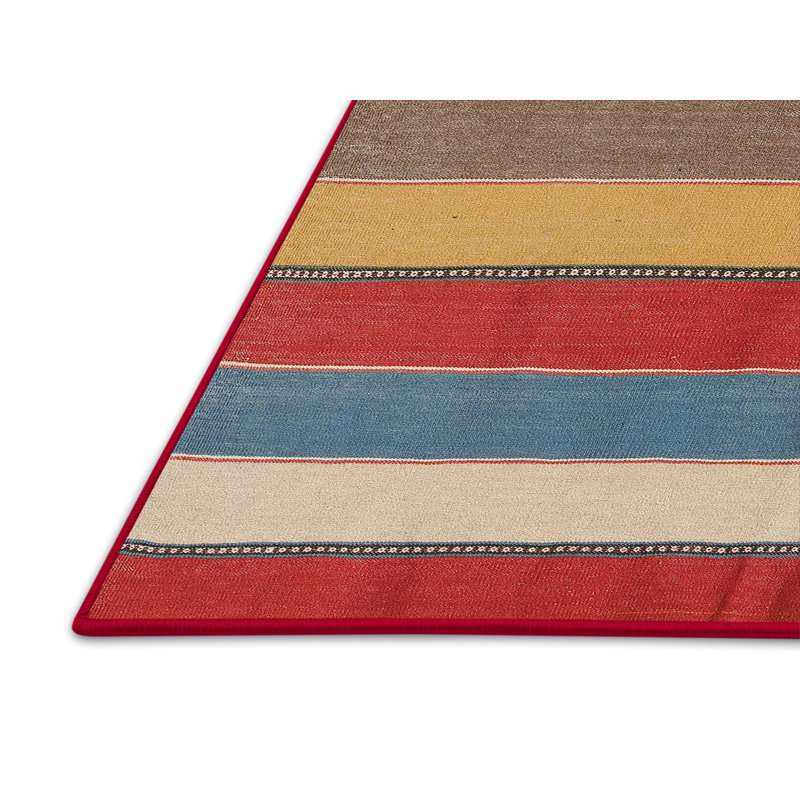 Tapis contemporain rouge / beige / bleu Platte, Rectangle 4 pi x 6 pi