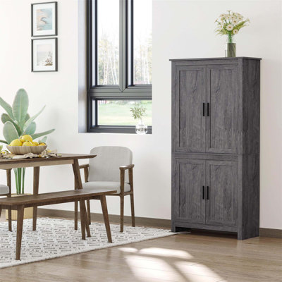 Garde-manger autoportant de 64 pouces à 4 portes avec 3 tablettes réglables, gris, idéal pour le rangement organisé et la conception élégante