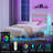 Bed Frame with Charging Station, LED Light Metal Bed Frame with Wooden Headboard, No Box Spring Required, No Noise, Easy Assembly-323463829-323463830