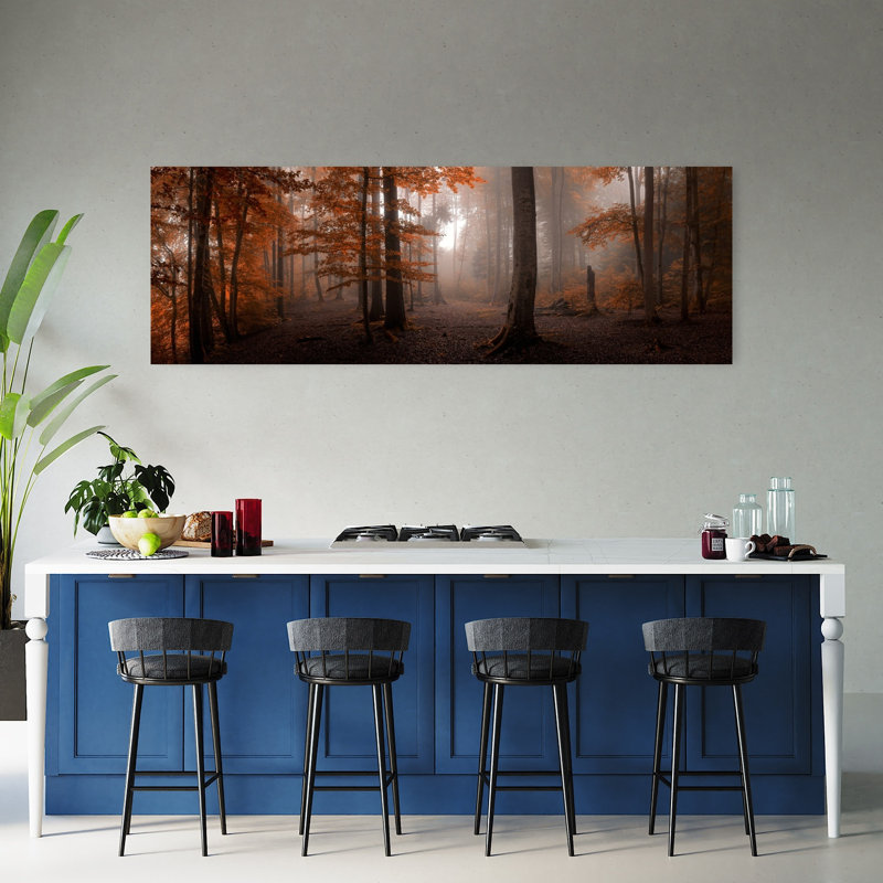 Misty Autumn Forest Path Peaceful Rustic Serene Autumn Forest Art mural, H 60 po x l 20 po