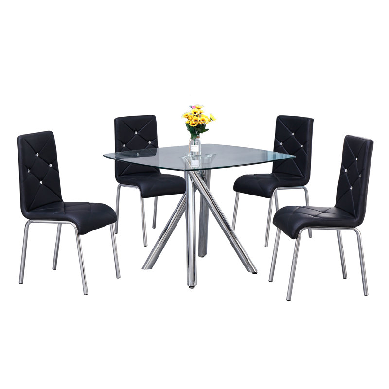 Huebner Glass Top Metal Base Dining Table
