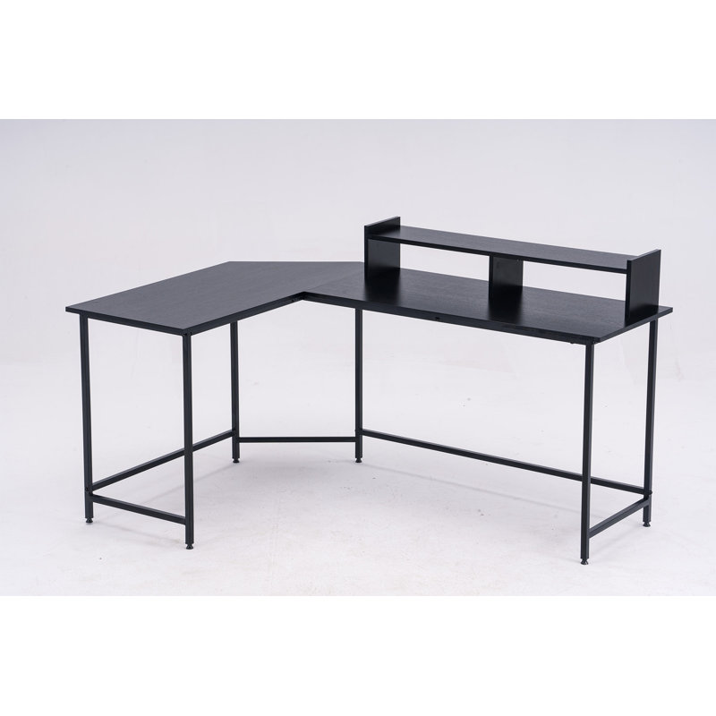 L-Shape Corner Writing Desk with with Monitor Stand, Black