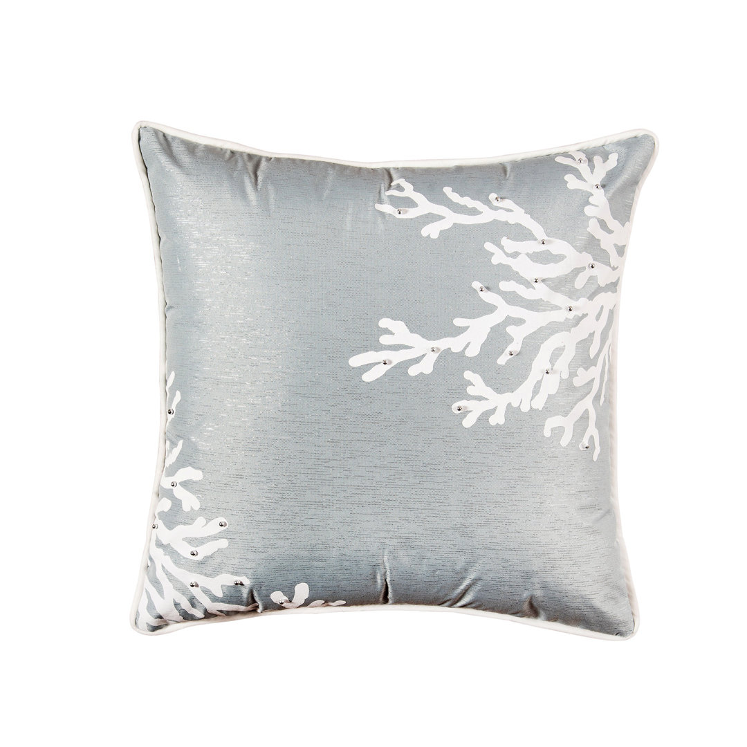 Seafoam Blue Coral Square Embellished Throw Pillow C&F Home