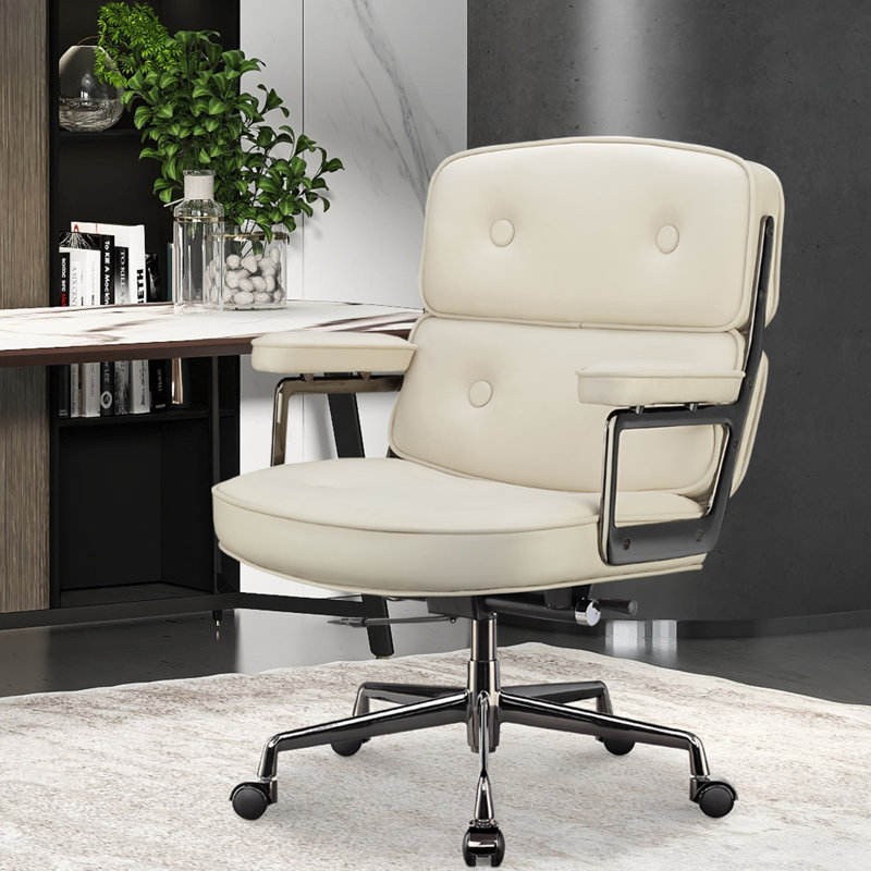 Roumena Genuine Leather Executive Chair, Silver, Beige