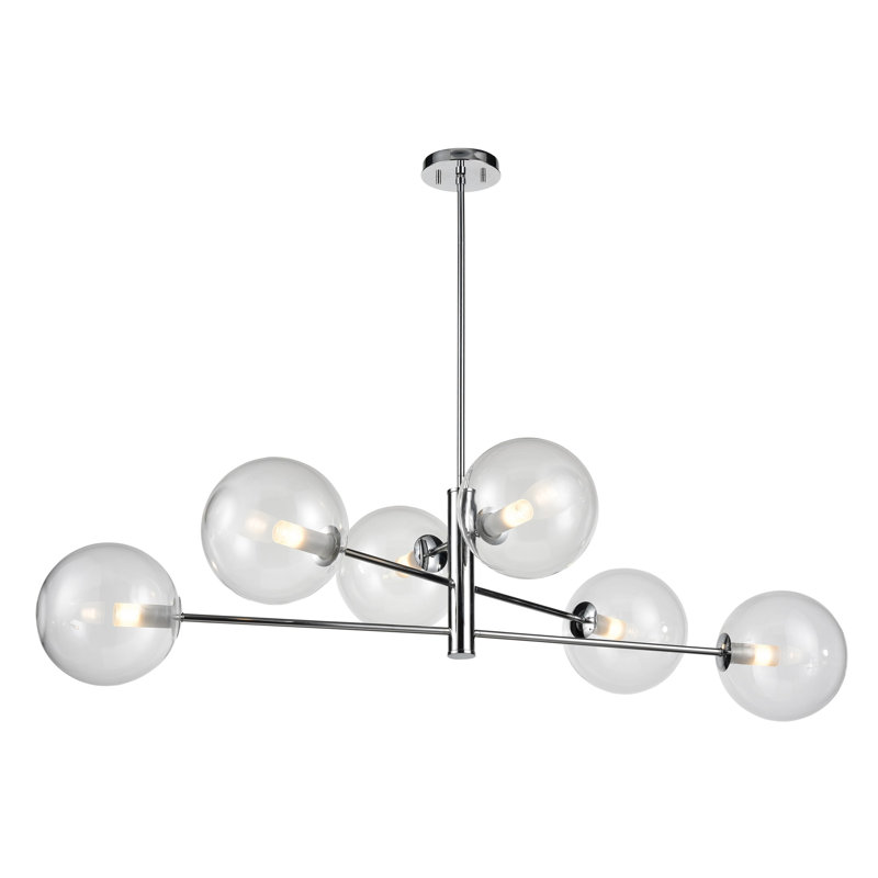 Lustree linéaire 6 lumières spoutnik modern Sumner, Chrome, Transparent