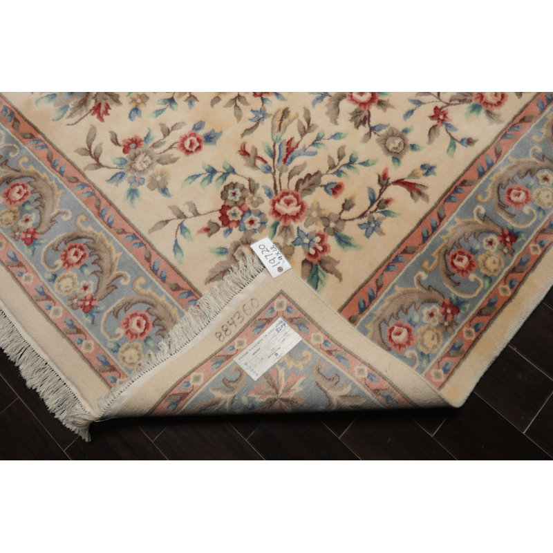 Tapis traditionnel kerman ivoire en laine noué à la main 9 x 12 po