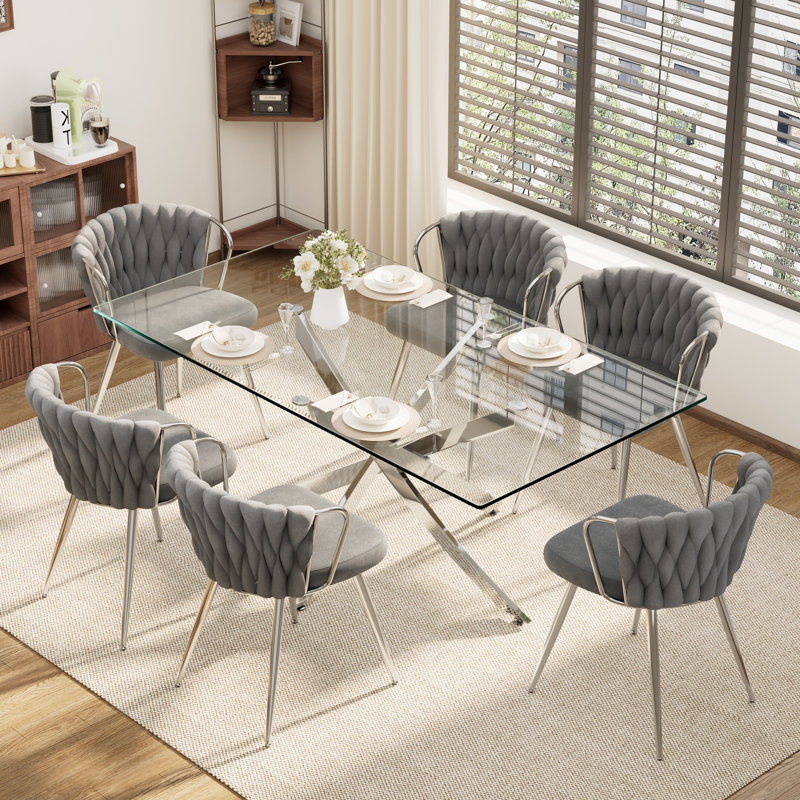 Ensemble de table à manger rectangulaire élégant pour 6 personnes, Gris, Argent argent, H 29,5 po x L 71 po x l 31,5 po