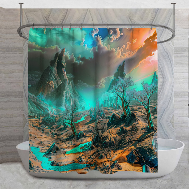 Rideau de douche Fantasy paysage - Décoration de salle de bain nature 16610, H 84 po x l 70 po