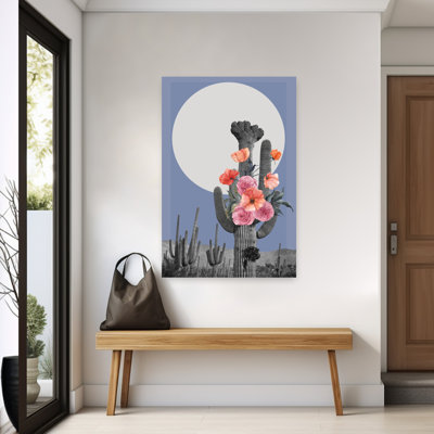 Art contemporain rétro, paysage abstrait, cactus, paysage, nature
