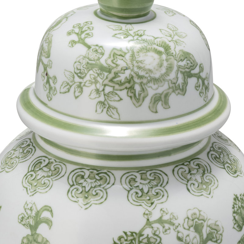 Pot décoratif en céramique avec couvercle Chinoiserie, H 14 po x l 7 po x P 7 po
