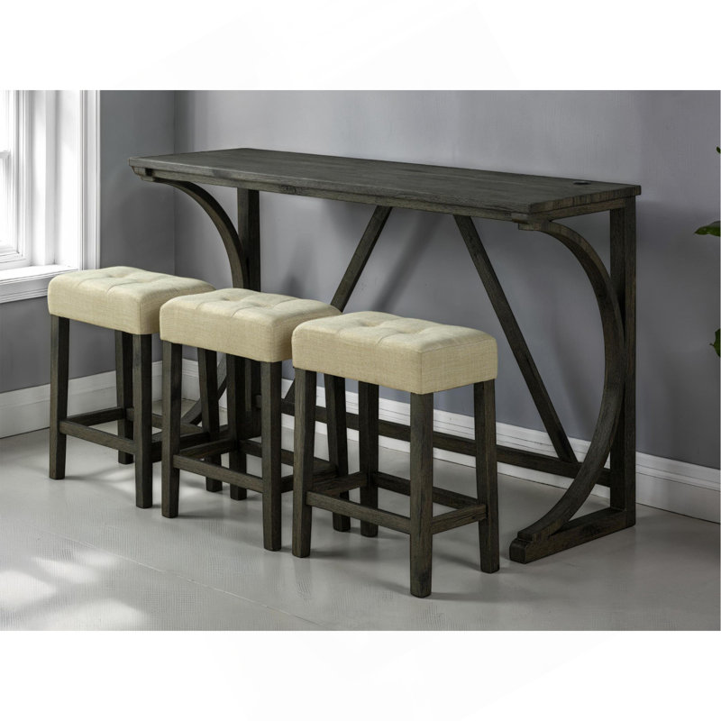 Table de salle à manger brune 4 pièces ensemble de table de salle à manger unique avec 3 tabourets USB capitonnés Beige