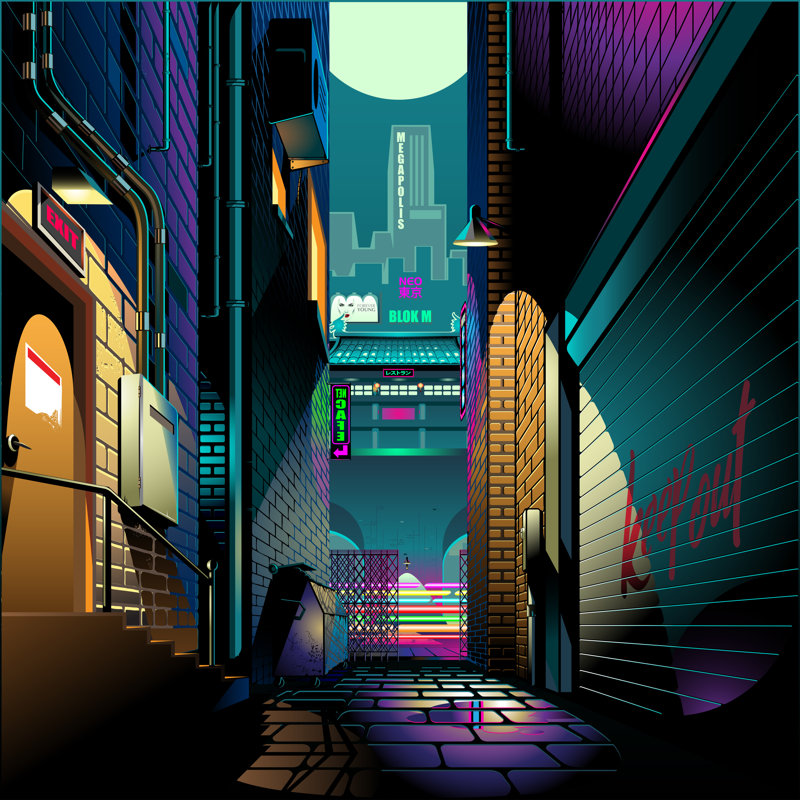 Alley At Night Cyber Punk Theme by Creativica - Wrapped Canvas Print, 30cm H x 30cm W x 3.8cm D