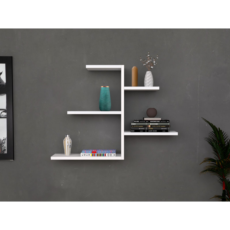 Tablette murale moderne, blanche, 32,4 po x 18,9 po x 7,7 po | 100% panneau de particules enduit de mélamine, épaisseur: 0,7 pouce | Nombreuses tablettes, fixation murale | Solution de rangement élégante pour n'importe quelle pièce
