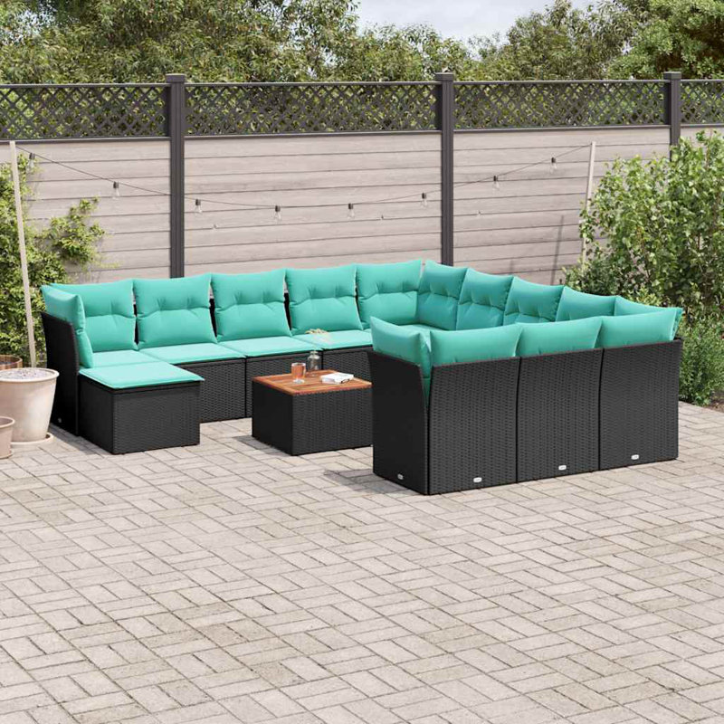  Ensemble de canapé de patio 13 pièces avec coussins en rotin de polyester noir